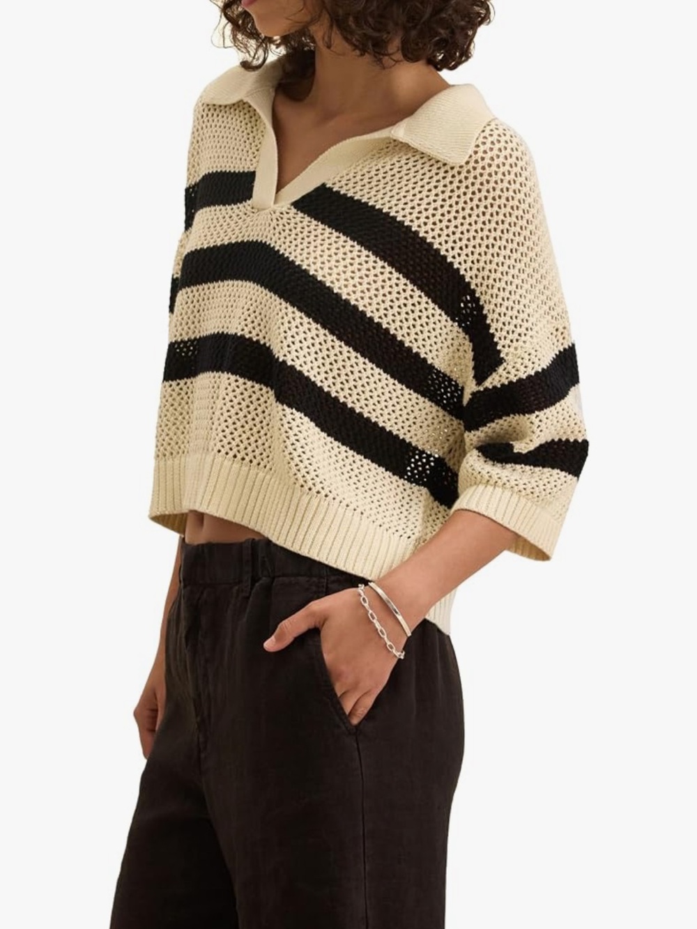 Velvet by Graham & Spencer Women's York Cotton Cashmere Mesh Polo Sweater
